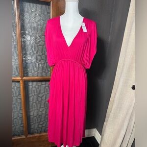 NWT Hot Pink V-Neck Women’s Midi Dress Swimsuit Cover Up